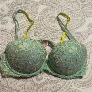 PINK Victoria's Secret Lace Bra in Green and Yellow